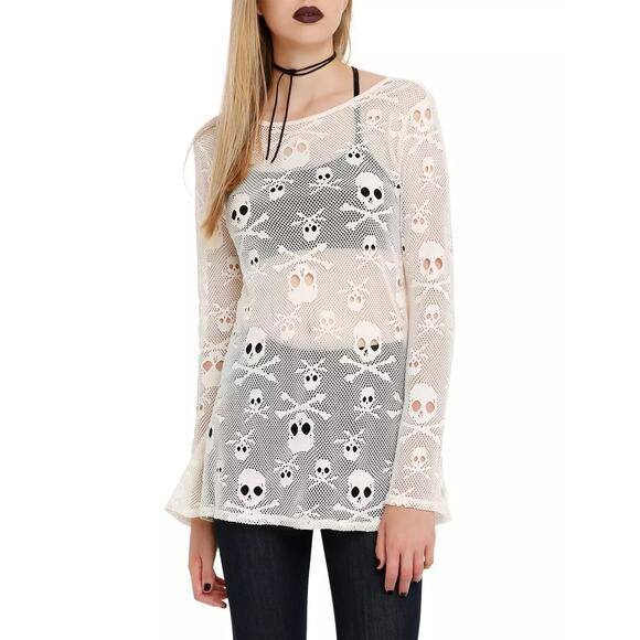 Royal Bones by Tripp Cream Mesh Skull Tunic Top Size Small - Picture 1 of 7